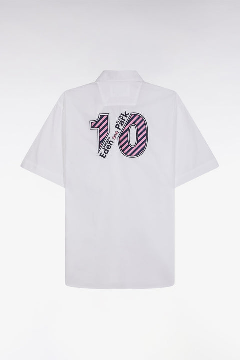 Chemise à manches courtes en coton blanc broderie dos rose coupe droite - Image 2