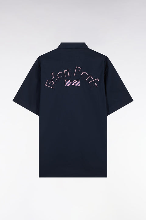 Chemise à manches courtes en coton marine broderie Eden Park coupe droite - Image 2