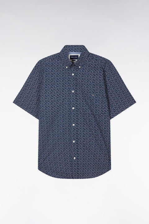 Chemise à manches courtes en popeline de coton marine micromotif nœud papillon coupe droite - Image 2