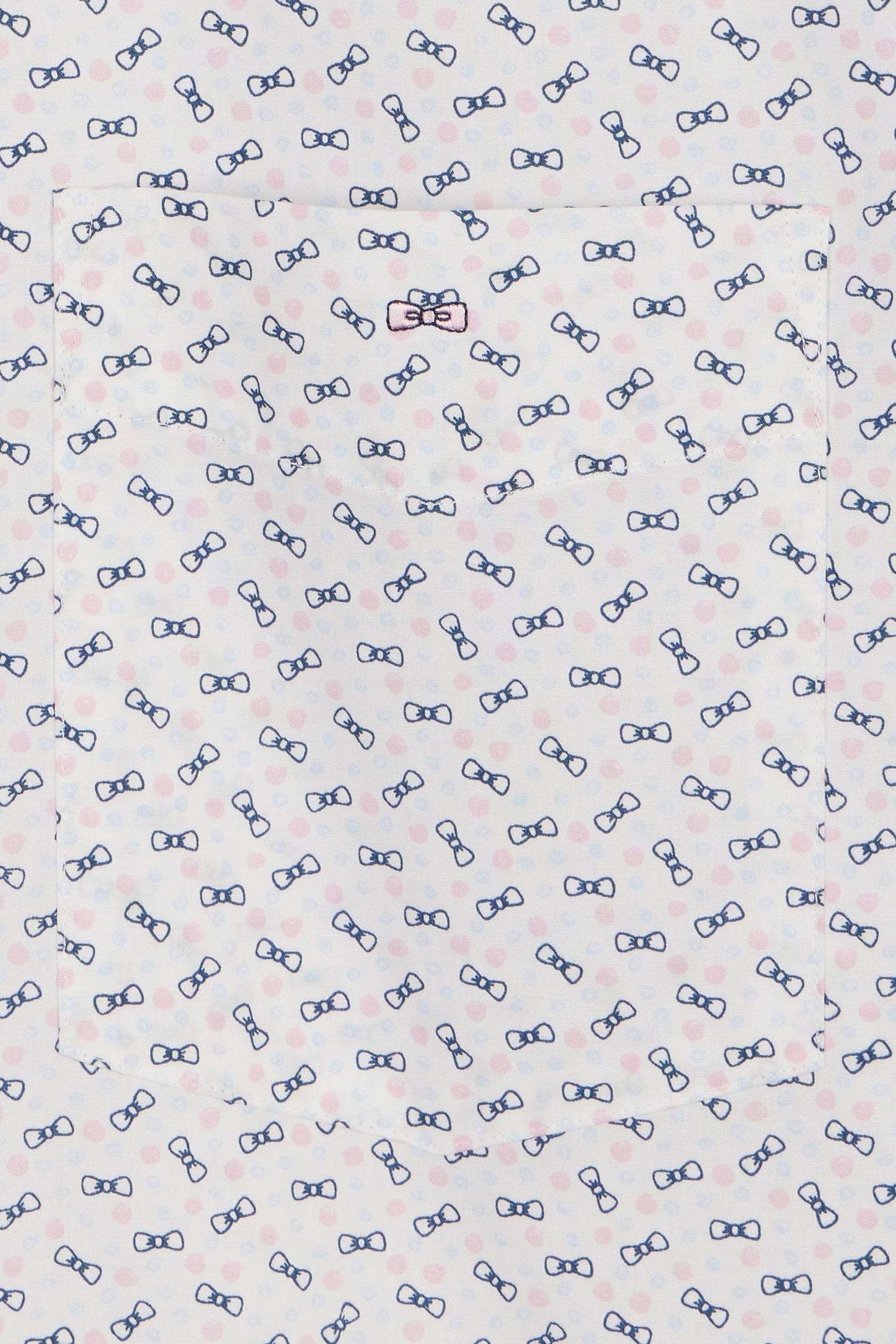 Chemise à manches courtes en popeline de coton écrue micromotif nœud papillon coupe droite