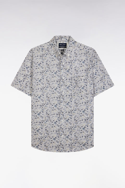 Chemise à manches courtes en popeline de coton Pima grise micromotif floral coupe droite - Image 2