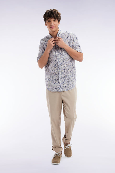 Chemise à manches courtes en popeline de coton Pima grise micromotif floral coupe droite - Image 3