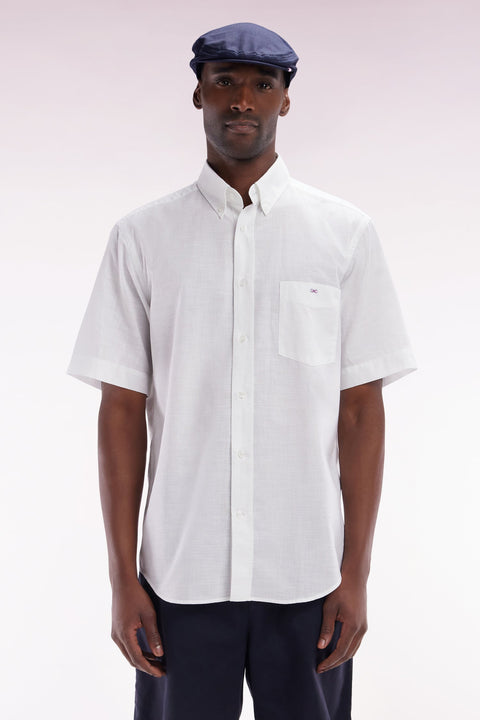 Chemise à manches courtes en coton texturé blanc coupe droite - Image 1