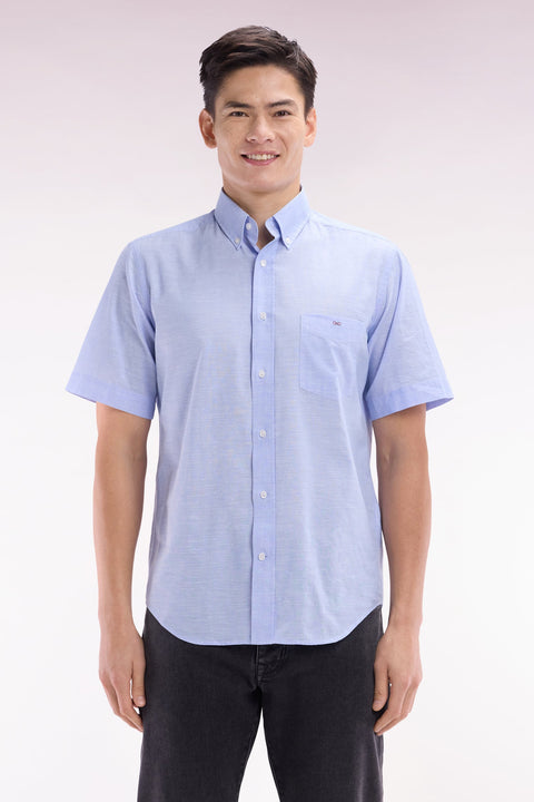 Chemise à manches courtes en coton texturé ciel coupe droite - Image 1