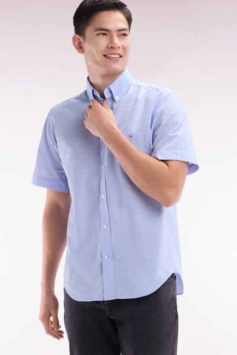 Chemise à manches courtes en coton texturé ciel coupe droite - Image 2