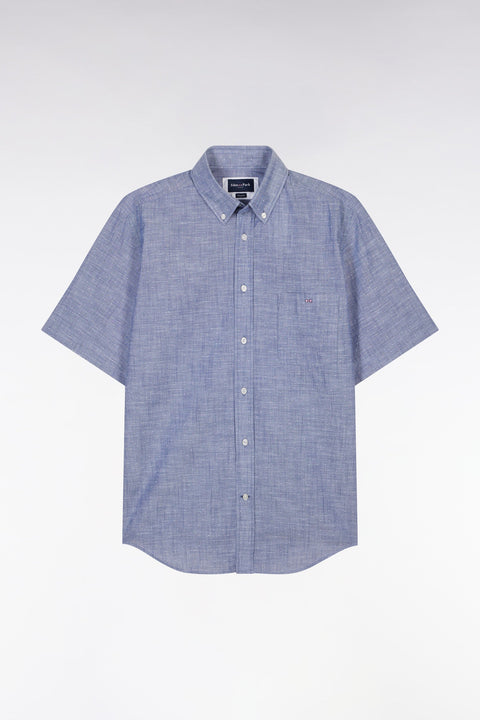 Chemise à manches courtes en coton texturé bleu foncé coupe droite - Image 2