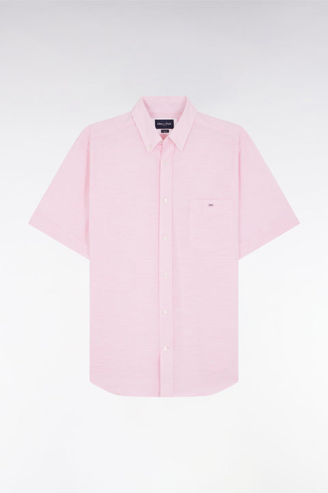 Chemise à manches courtes en coton texturé rose coupe droite - Image 2
