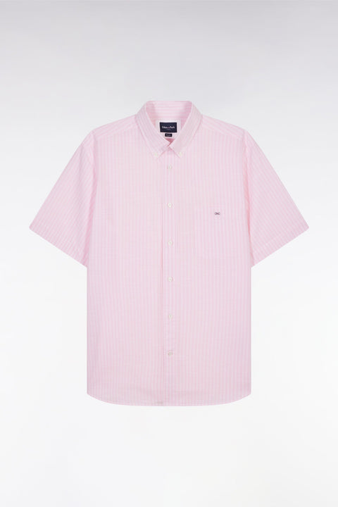 Chemise rayée à manches courtes en coton rose coupe droite - Image 2