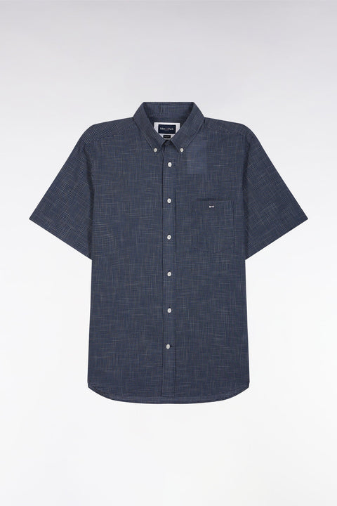 Chemise à manches courtes à microcarreaux en coton indigo coupe droite - Image 2