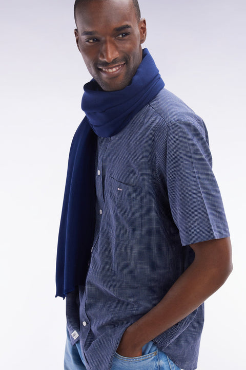 Chemise à manches courtes à microcarreaux en coton indigo coupe droite - Image 3