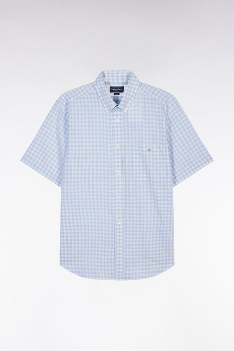 Chemise à manches courtes en coton à carreaux Vichy ciel coupe droite - Image 2