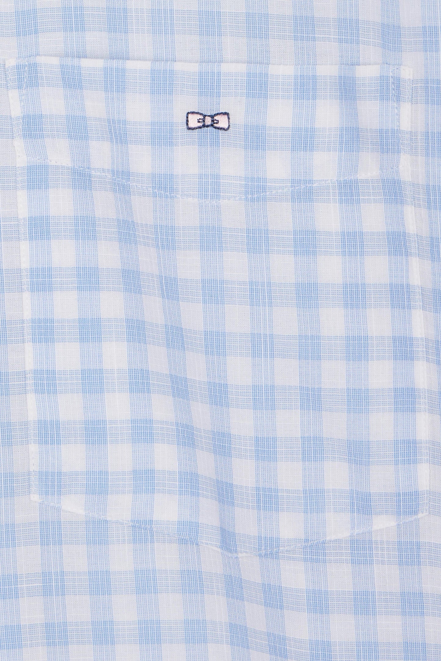 Chemise à manches courtes en coton à carreaux Vichy ciel coupe droite