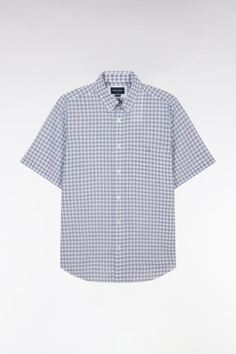 Chemise à manches courtes en coton à carreaux Vichy marine coupe droite - Image 2