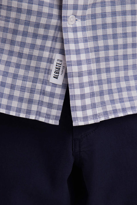 Chemise à manches courtes en coton à carreaux Vichy marine coupe droite - Image 3