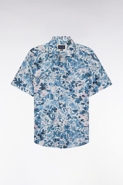 Chemise à manches courtes en coton imprimé floral marine coupe ajustée - Image 2