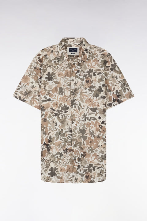 Chemise à manches courtes en coton imprimé floral kaki coupe ajustée - Image 2