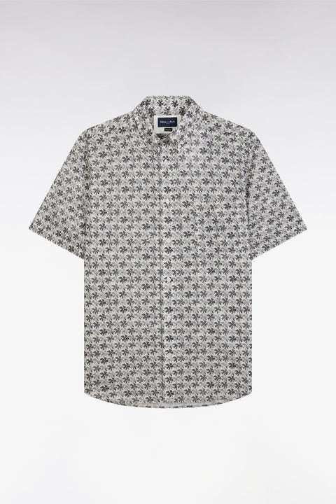 Chemise à manches courtes en coton gris imprimé fleurs graphique coupe droite - Image 2