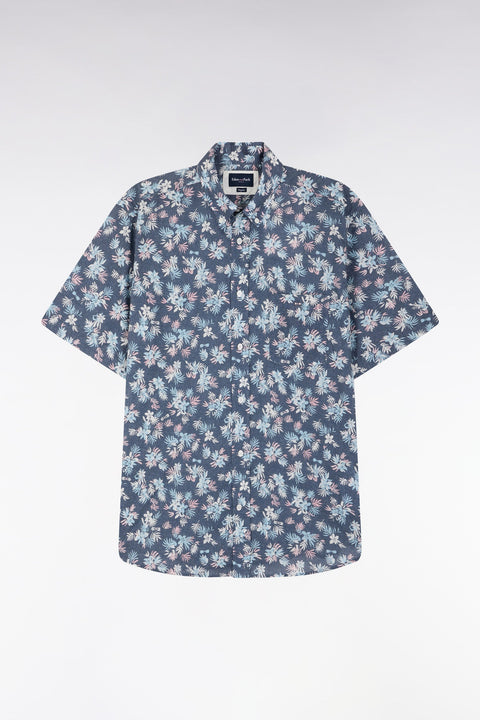 Chemise à manches courtes en coton marine imprimé fleurs coupe droite - Image 2