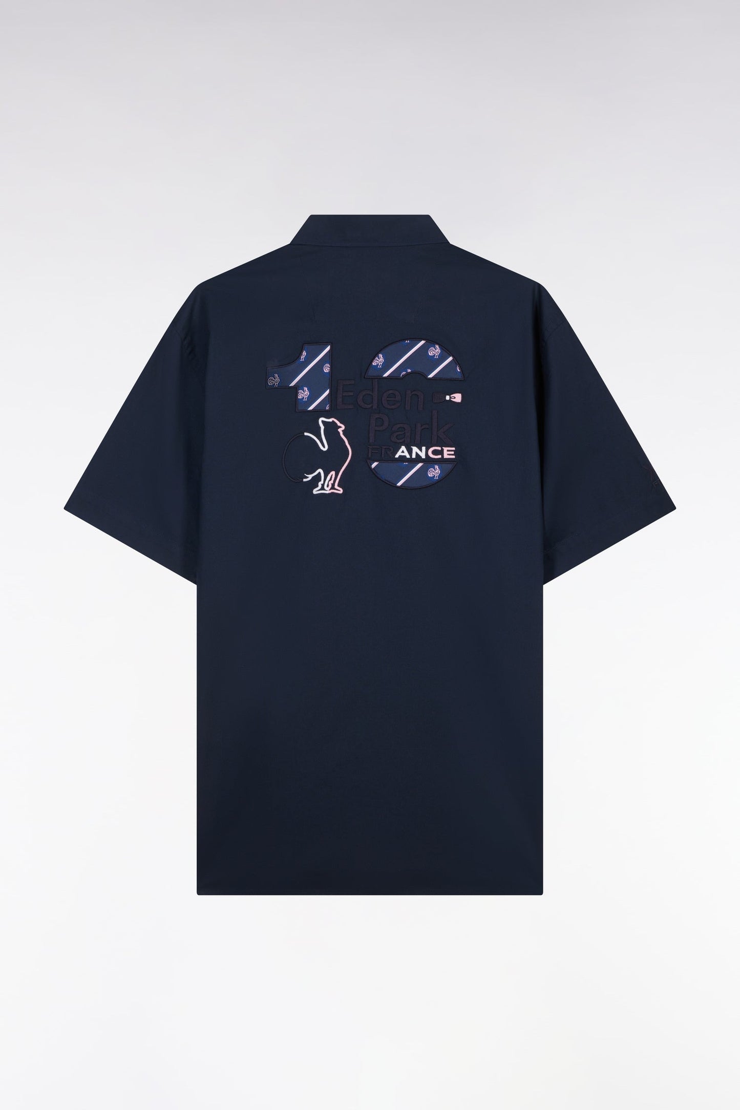 Chemise à manches courtes en coton marine broderie dos XV de France