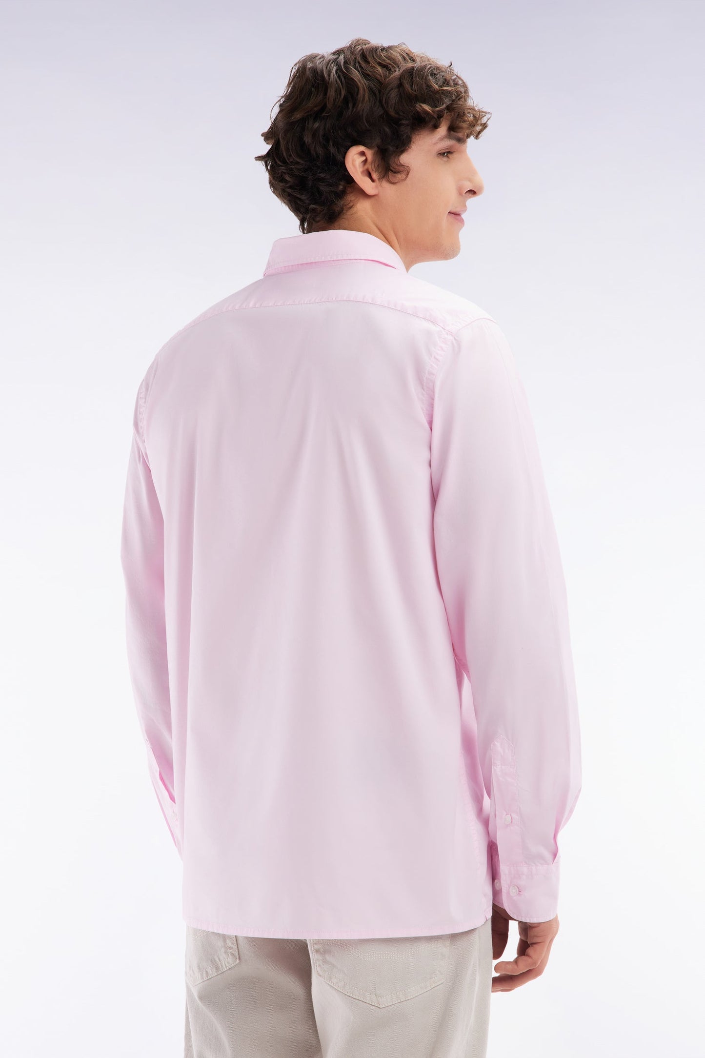 Chemise unisexe en coton et lyocell stretch rose coupe droite
