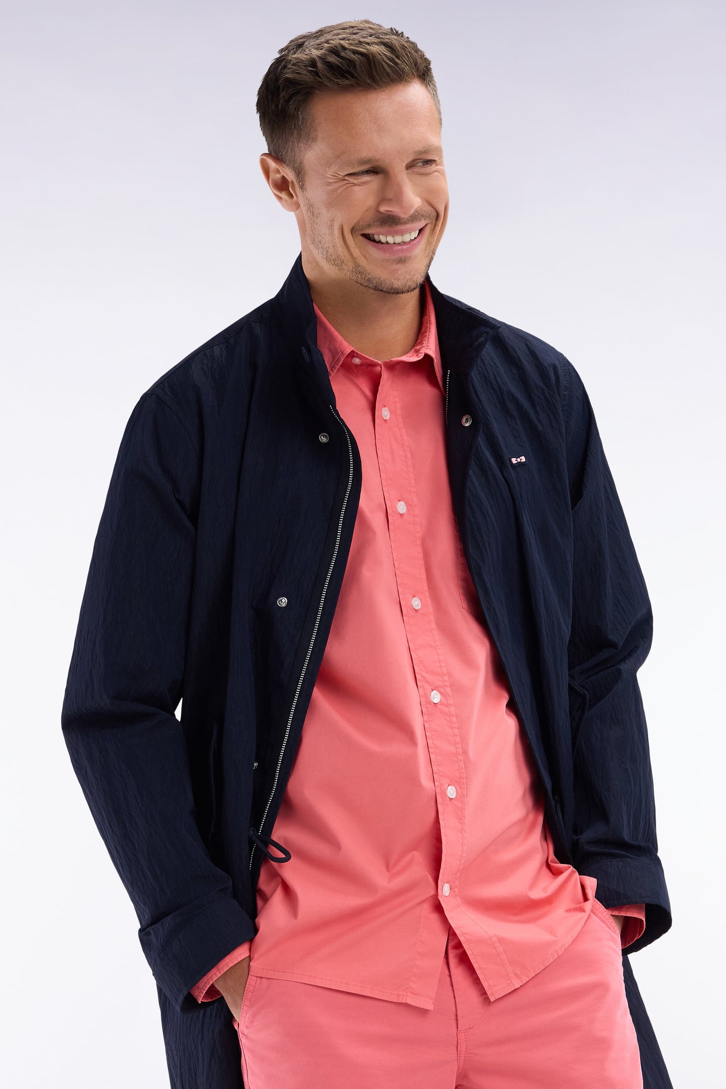 Chemise unisexe en coton et lyocell stretch saumon coupe droite