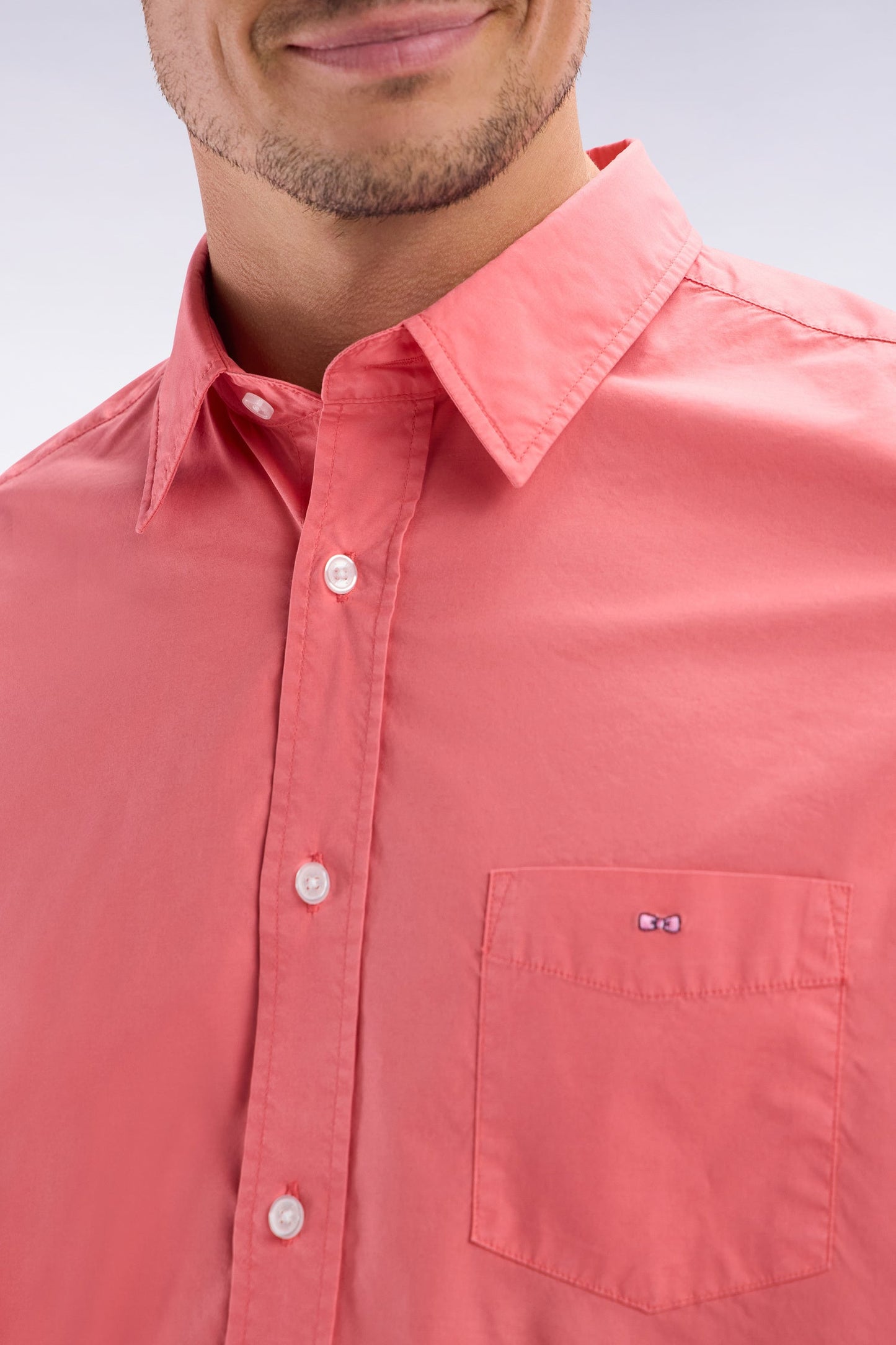 Chemise unisexe en coton et lyocell stretch saumon coupe droite