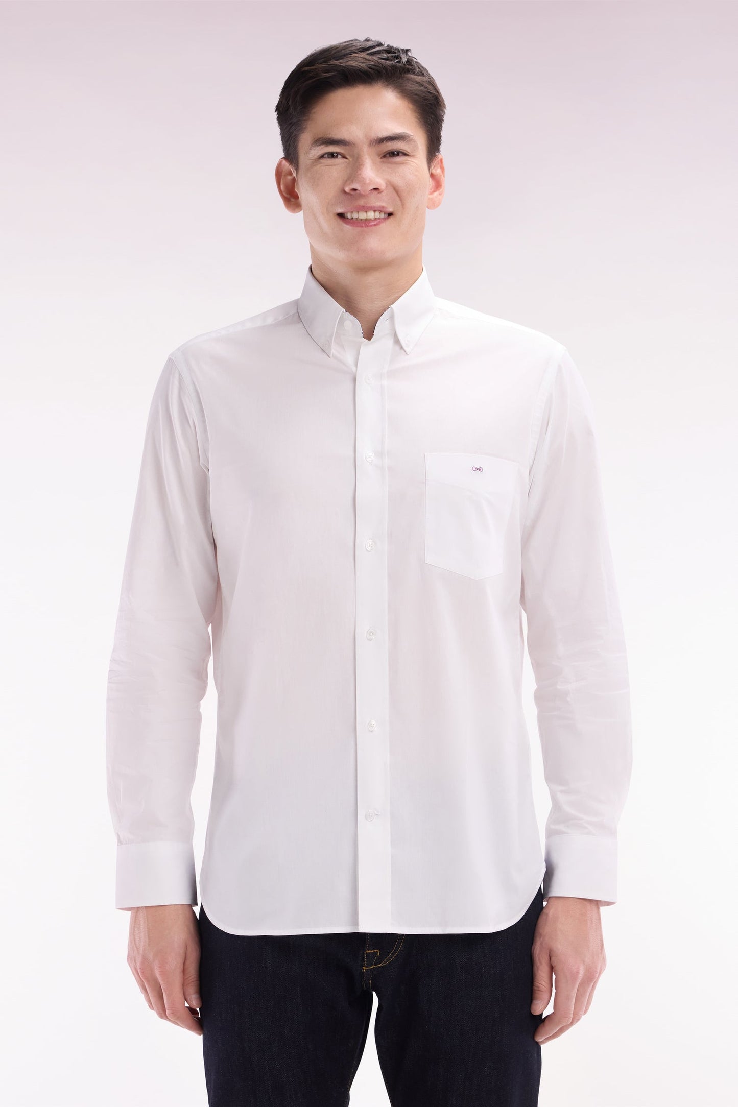 Chemise en coton blanc coudière coupe droite