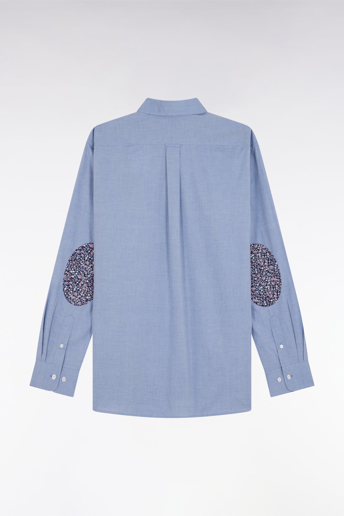 Chemise en coton bleu ciel coudière coupe droite