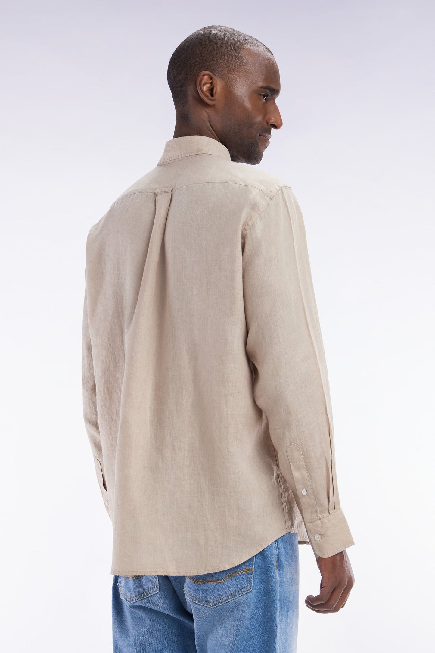 Chemise en lin beige unie coupe droite