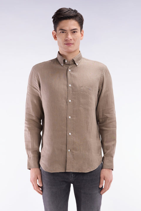 Chemise en lin sable unie coupe droite - Image 1