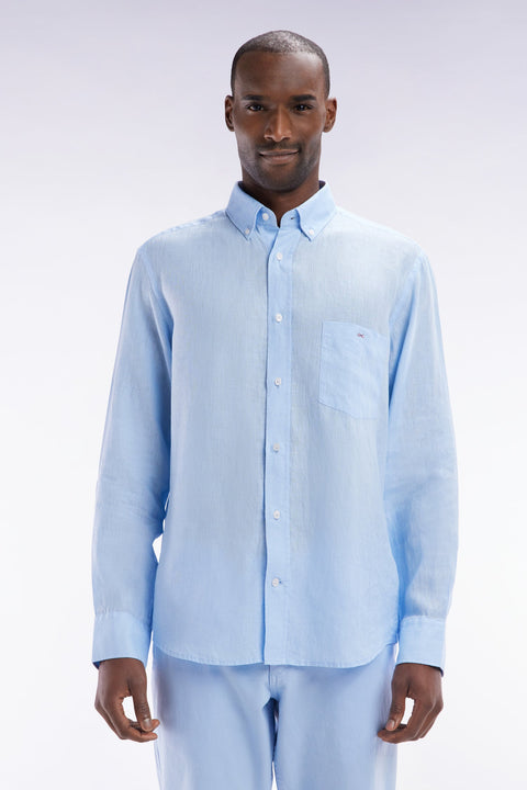 Chemise en lin ciel unie coupe droite - Image 1