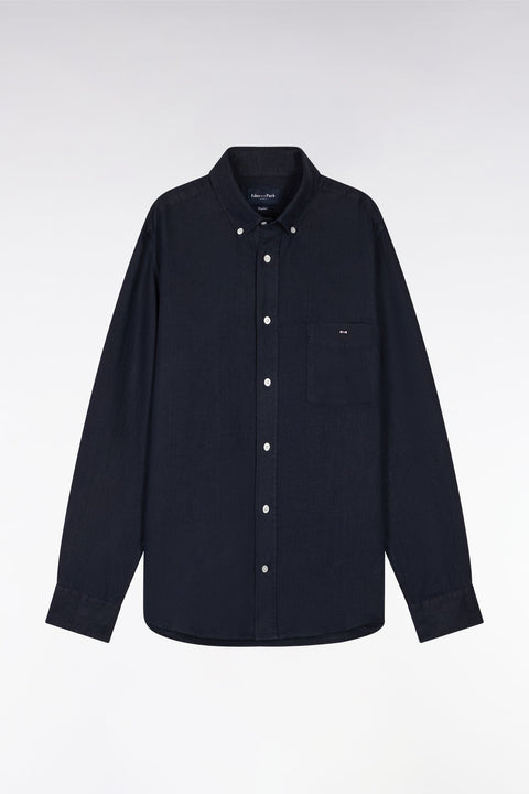 Chemise en lin marine unie coupe droite - Image 2