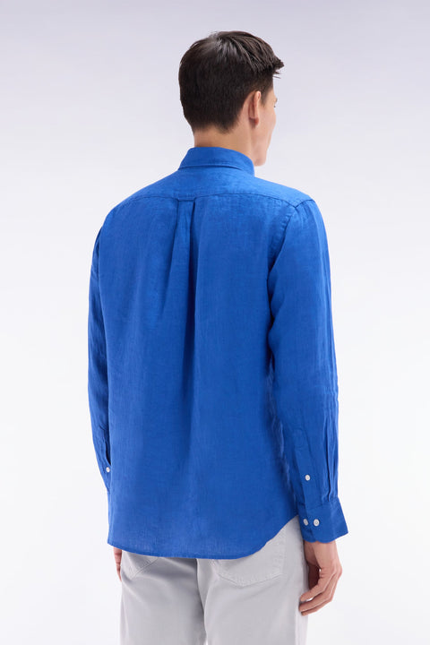 Chemise en lin bleu unie coupe droite - Image 3