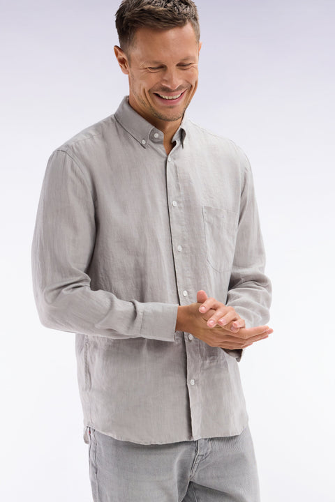 Chemise en lin gris unie coupe droite - Image 2