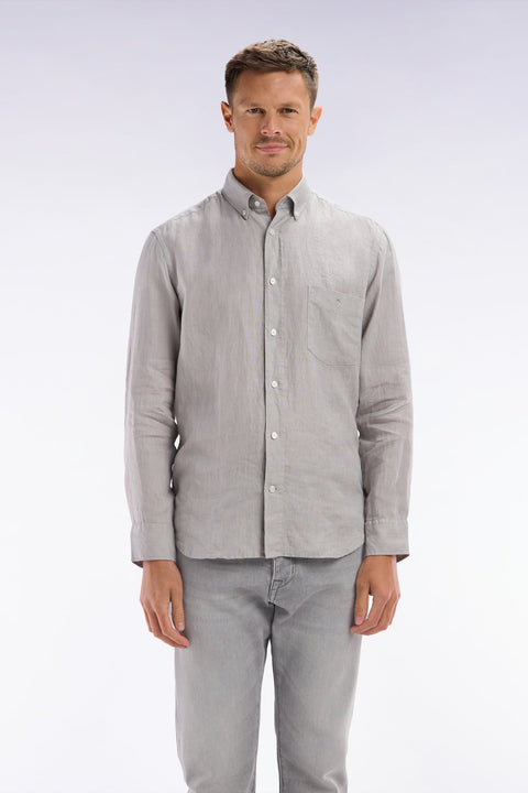 Chemise en lin gris unie coupe droite - Image 1