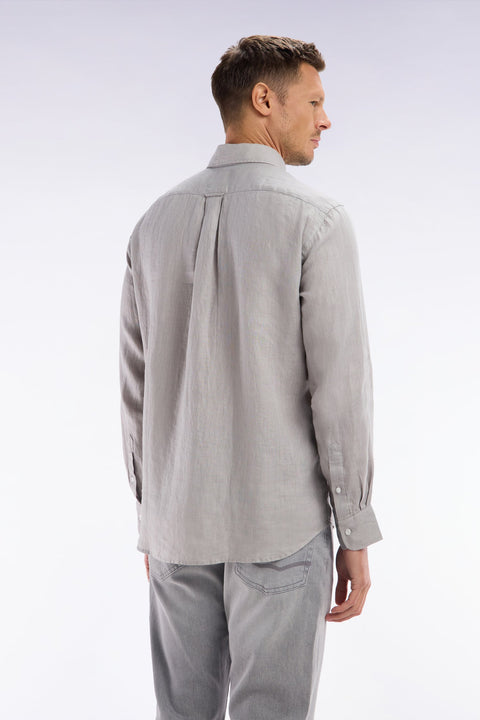 Chemise en lin gris unie coupe droite - Image 3