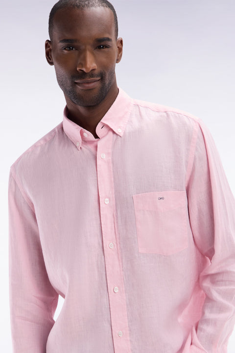 Chemise en lin rose unie coupe droite - Image 3