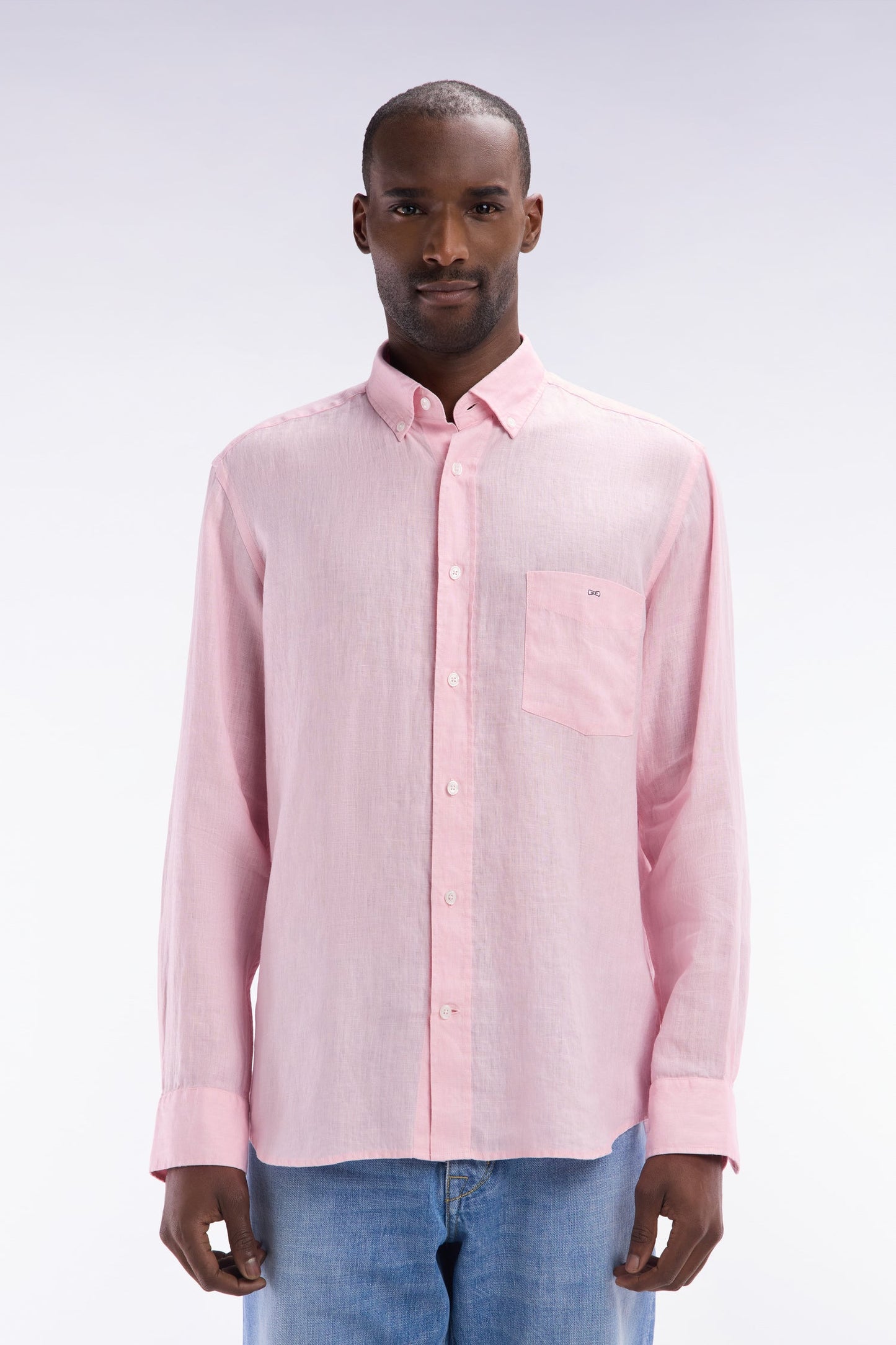 Chemise en lin rose unie coupe droite