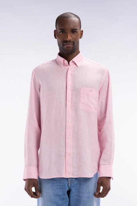 Chemise en lin rose unie coupe droite - Image 1