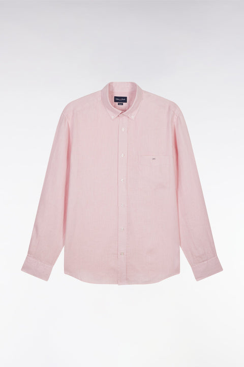 Chemise en lin rose unie coupe droite - Image 2