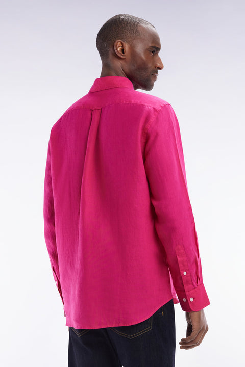 Chemise en lin fuchsia unie coupe droite - Image 3
