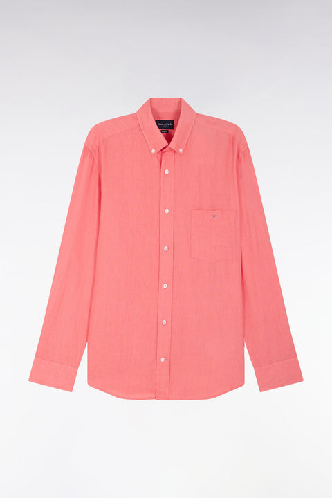Chemise en lin rose saumon unie coupe droite - Image 2