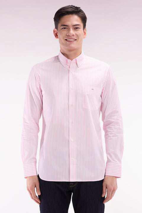 Chemise en coton rayée rose coupe droite - Image 1