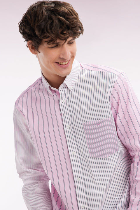 Chemise à rayures bâtons en popeline de coton rose coupe droite - Image 3