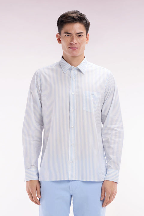 Chemise en coton à rayures ciel coupe droite - Image 1