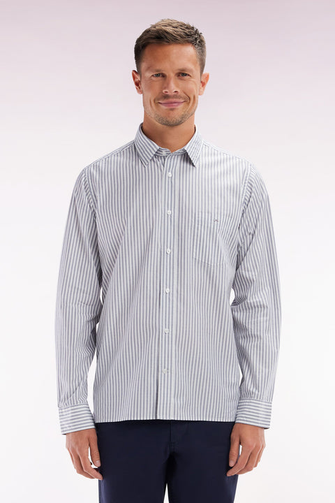 Chemise en coton à rayures bleu foncé coupe droite - Image 1