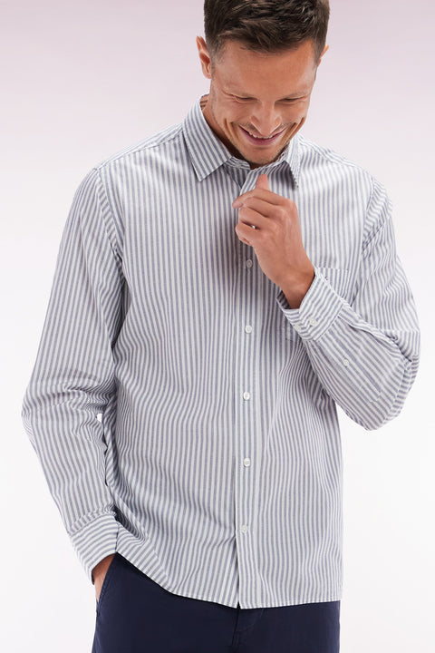 Chemise en coton à rayures bleu foncé coupe droite - Image 3