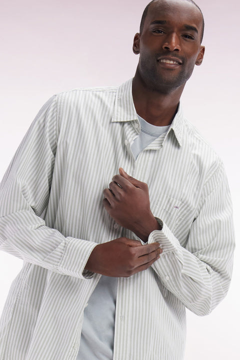 Chemise en coton à rayures grises coupe droite - Image 3