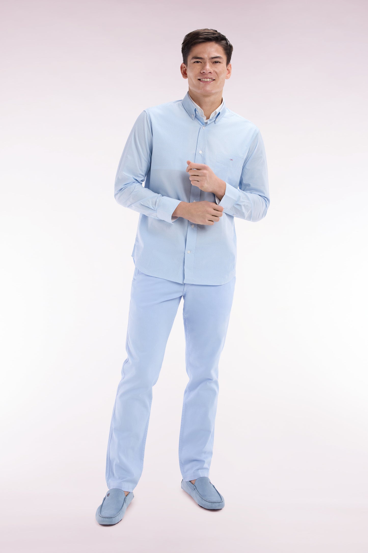 Chemise imprimé vichy en coton ciel coupe droite