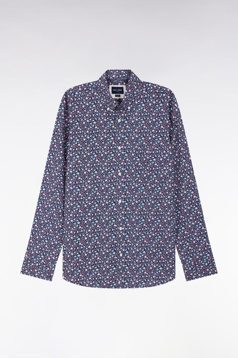 Chemise à micromotifs en coton marine coupe droite - Image 2